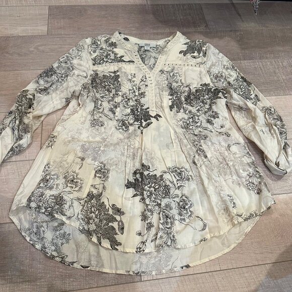 VINTAGE AMERICAN WOMENS XL CREAM TUNIC SHIRT BLOUSE - Picture 1 of 9